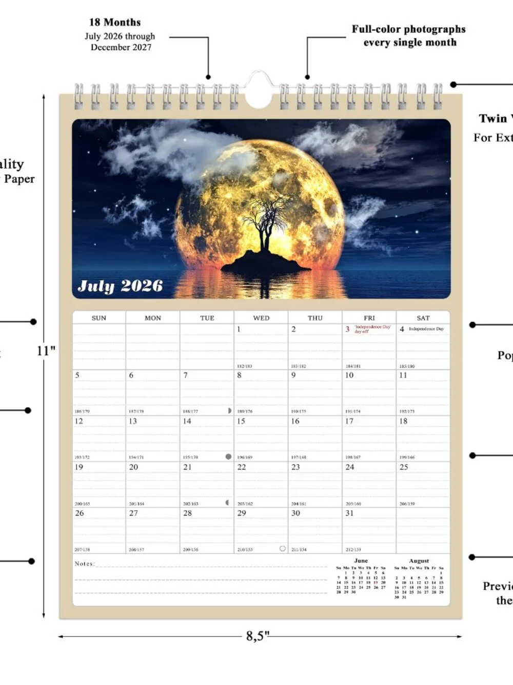 2026 - 2027 Calendar Magnetic Peel & Stick 18 Months 8.5